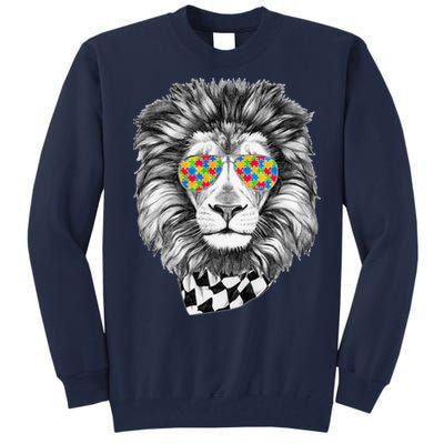 Autism Awareness Puzzle Sunglasses Lion Tall Sweatshirt