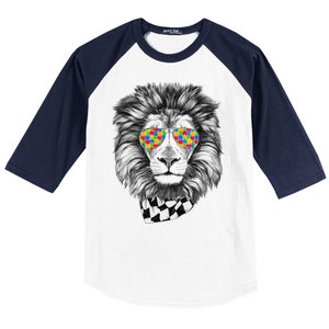 Autism Awareness Puzzle Sunglasses Lion Baseball Sleeve Shirt