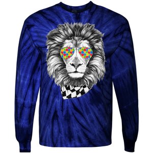 Autism Awareness Puzzle Sunglasses Lion Tie-Dye Long Sleeve Shirt