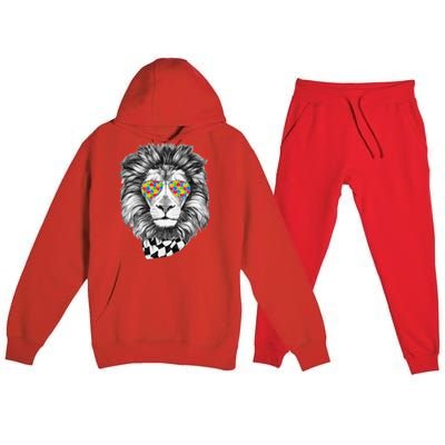 Autism Awareness Puzzle Sunglasses Lion Premium Hooded Sweatsuit Set