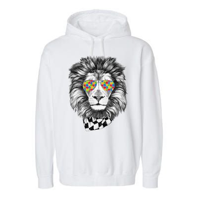 Autism Awareness Puzzle Sunglasses Lion Garment-Dyed Fleece Hoodie