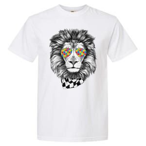 Autism Awareness Puzzle Sunglasses Lion Garment-Dyed Heavyweight T-Shirt