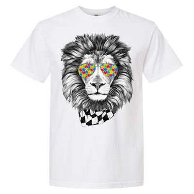 Autism Awareness Puzzle Sunglasses Lion Garment-Dyed Heavyweight T-Shirt