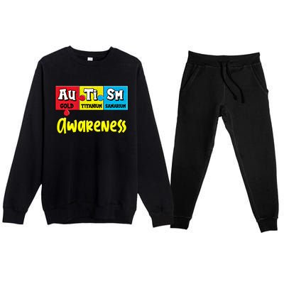 Autism Awareness Puzzle Chemical Elet Periodic Table Gift Premium Crewneck Sweatsuit Set