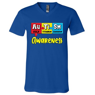 Autism Awareness Puzzle Chemical Elet Periodic Table Gift V-Neck T-Shirt