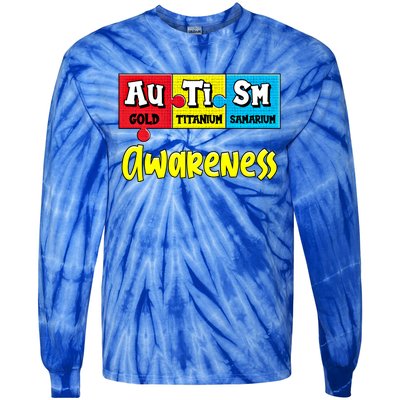 Autism Awareness Puzzle Chemical Elet Periodic Table Gift Tie-Dye Long Sleeve Shirt