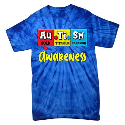 Autism Awareness Puzzle Chemical Elet Periodic Table Gift Tie-Dye T-Shirt