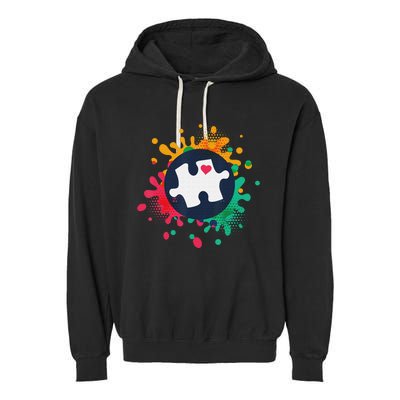 Autism Awareness Puzzle Piece Love Autistic Support Garment-Dyed Fleece Hoodie