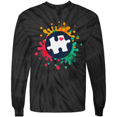 Autism Awareness Puzzle Piece Love Autistic Support Tie-Dye Long Sleeve Shirt