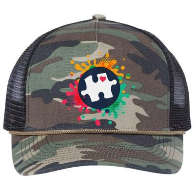 Autism Awareness Puzzle Piece Love Autistic Support Retro Rope Trucker Hat Cap