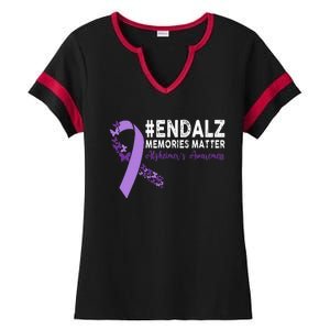 Alzheimers Awareness Purple Ribbon End Alzheimers Ladies Halftime Notch Neck Tee