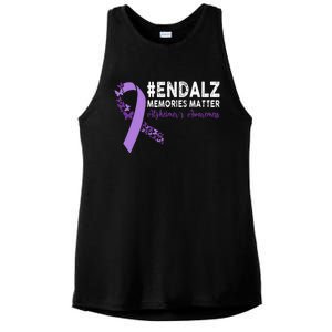 Alzheimers Awareness Purple Ribbon End Alzheimers Ladies PosiCharge Tri-Blend Wicking Tank