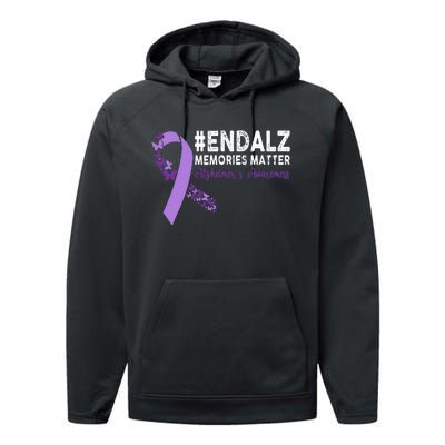 Alzheimers Awareness Purple Ribbon End Alzheimers Performance Fleece Hoodie