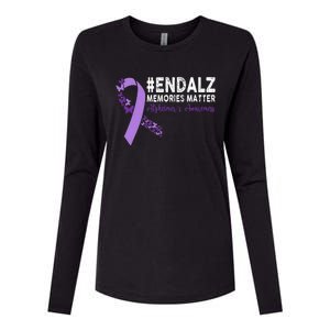 Alzheimers Awareness Purple Ribbon End Alzheimers Womens Cotton Relaxed Long Sleeve T-Shirt