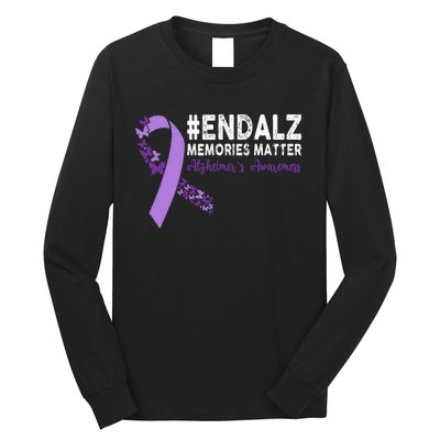 Alzheimers Awareness Purple Ribbon End Alzheimers Long Sleeve Shirt