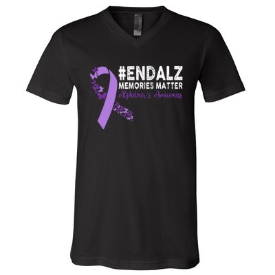 Alzheimers Awareness Purple Ribbon End Alzheimers V-Neck T-Shirt