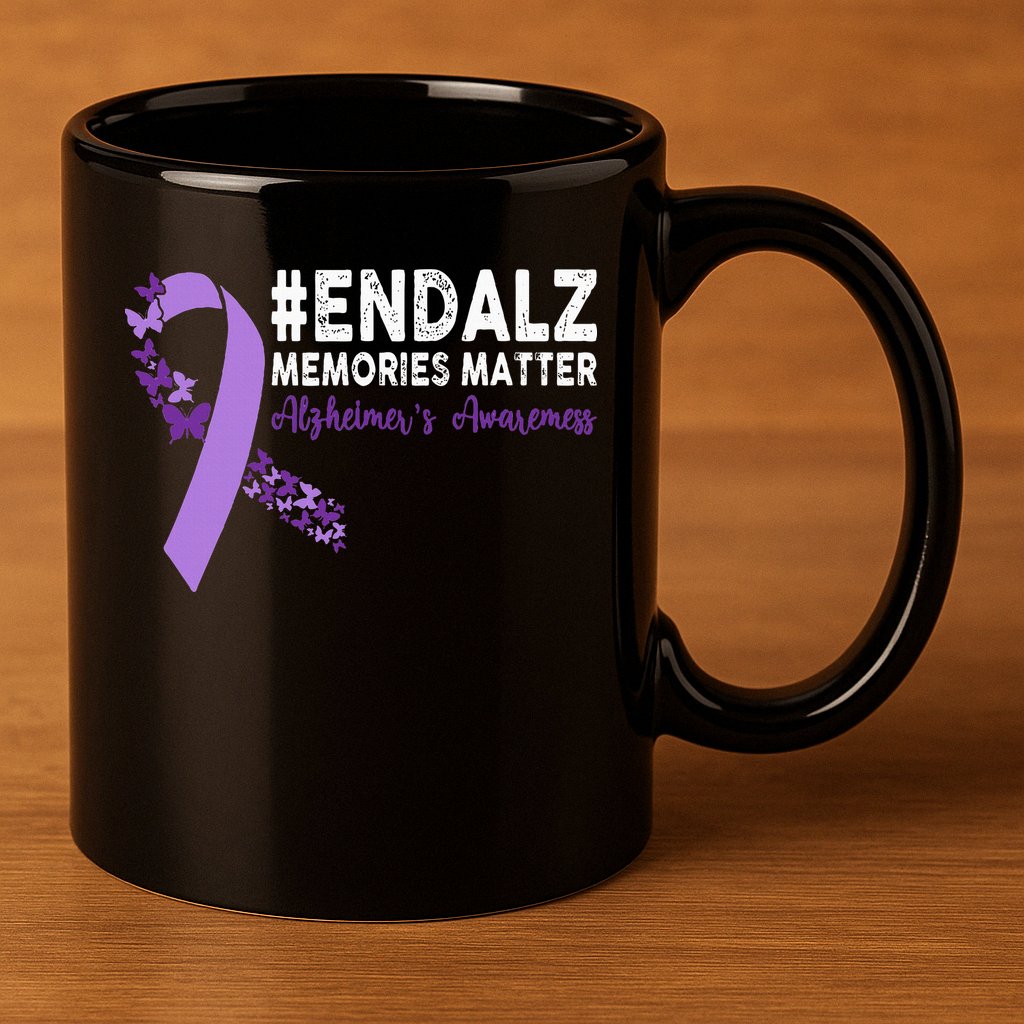 Alzheimers Awareness Purple Ribbon End Alzheimers 11oz C Handle Ceramic Mug