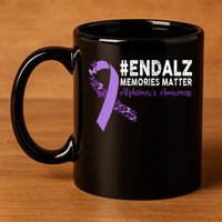 Alzheimers Awareness Purple Ribbon End Alzheimers 11oz C Handle Ceramic Mug