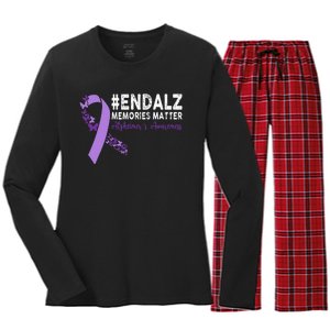 Alzheimers Awareness Purple Ribbon End Alzheimers Women's Long Sleeve Flannel Pajama Set 