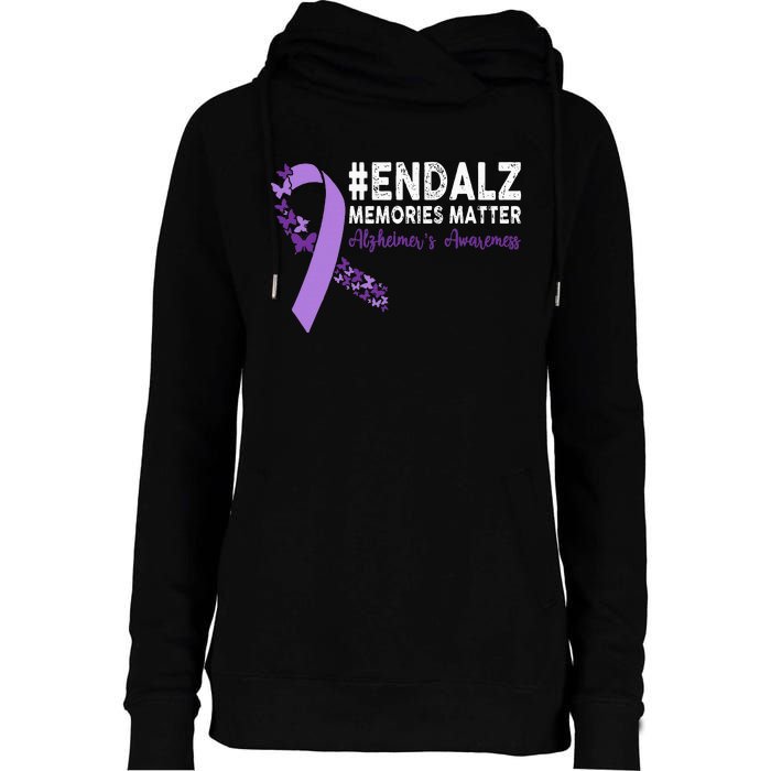 Alzheimers Awareness Purple Ribbon End Alzheimers Womens Funnel Neck Pullover Hood