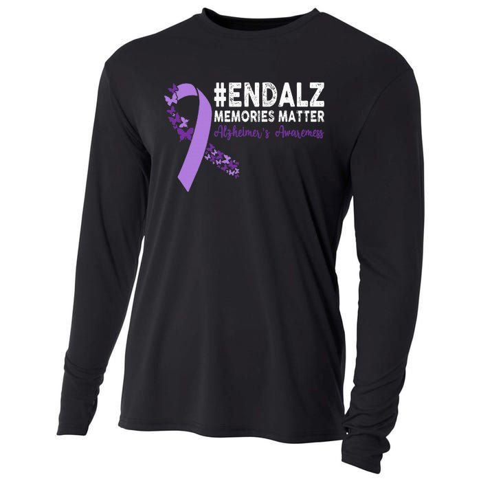 Alzheimers Awareness Purple Ribbon End Alzheimers Cooling Performance Long Sleeve Crew