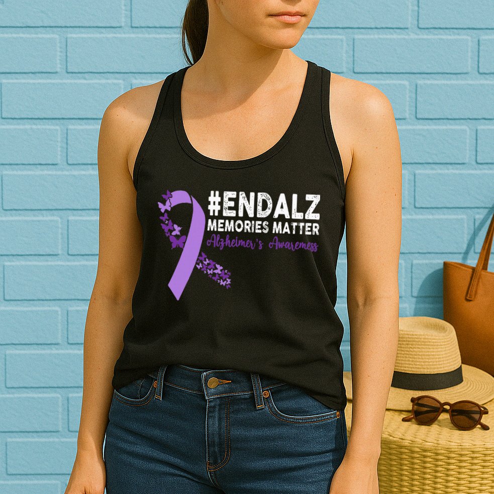 Alzheimers Awareness Purple Ribbon End Alzheimers Womens Tank Top