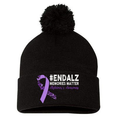 Alzheimers Awareness Purple Ribbon End Alzheimers Pom Pom 12in Knit Beanie