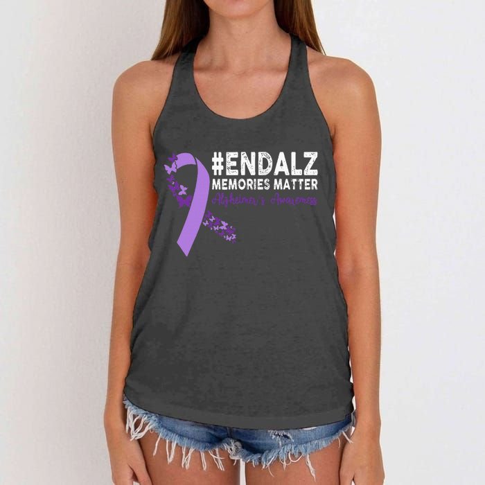 Alzheimers Awareness Purple Ribbon End Alzheimers Women's Knotted Racerback Tank