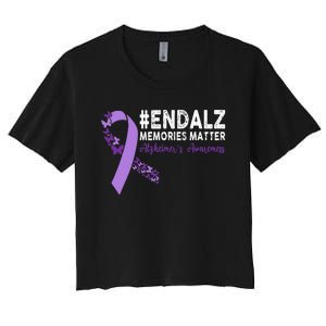 Alzheimers Awareness Purple Ribbon End Alzheimers Women's Crop Top Tee