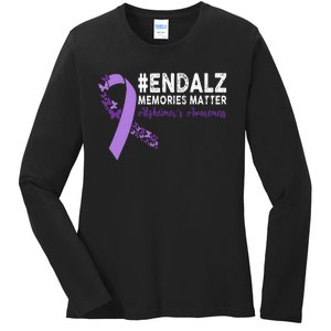 Alzheimers Awareness Purple Ribbon End Alzheimers Ladies Long Sleeve Shirt