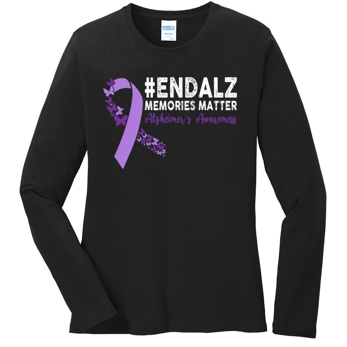 Alzheimers Awareness Purple Ribbon End Alzheimers Ladies Long Sleeve Shirt