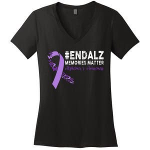 Alzheimers Awareness Purple Ribbon End Alzheimers Women's V-Neck T-Shirt