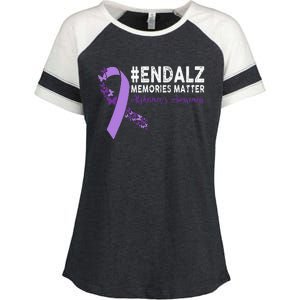 Alzheimers Awareness Purple Ribbon End Alzheimers Enza Ladies Jersey Colorblock Tee