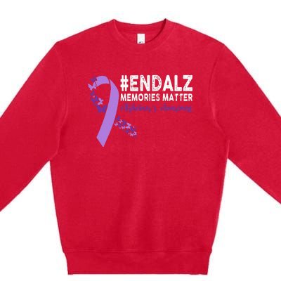 Alzheimers Awareness Purple Ribbon End Alzheimers Premium Crewneck Sweatshirt