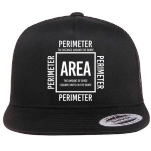 Area And Perimeter Math Teacher Mathematics Funny Math Flat Bill Trucker Hat