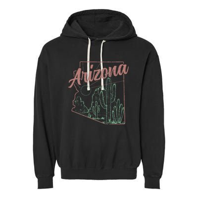 Arizona Az Pride State Map Cactus Desert Vintage Garment-Dyed Fleece Hoodie