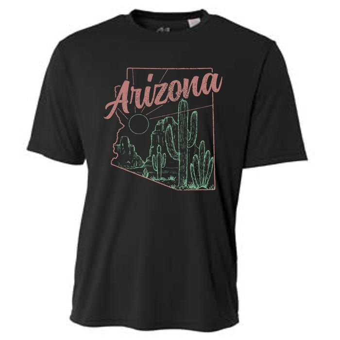 Arizona Az Pride State Map Cactus Desert Vintage Cooling Performance Crew T-Shirt