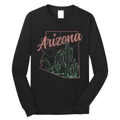 Arizona Az Pride State Map Cactus Desert Vintage Long Sleeve Shirt