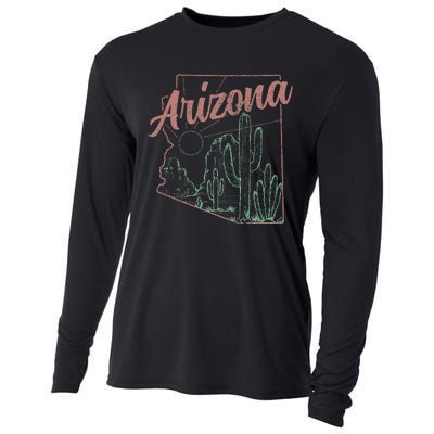 Arizona Az Pride State Map Cactus Desert Vintage Cooling Performance Long Sleeve Crew