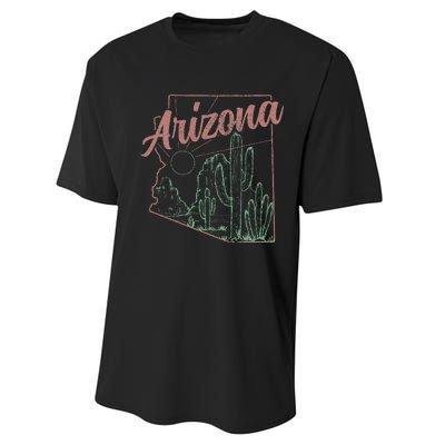 Arizona Az Pride State Map Cactus Desert Vintage Performance Sprint T-Shirt