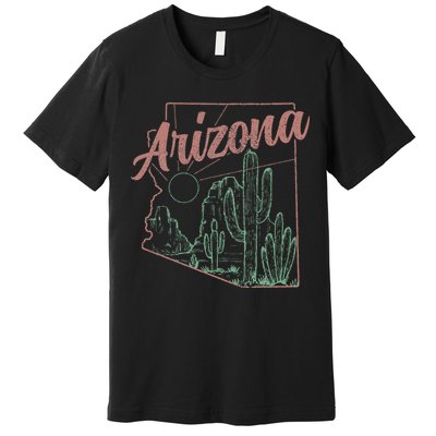 Arizona Az Pride State Map Cactus Desert Vintage Premium T-Shirt