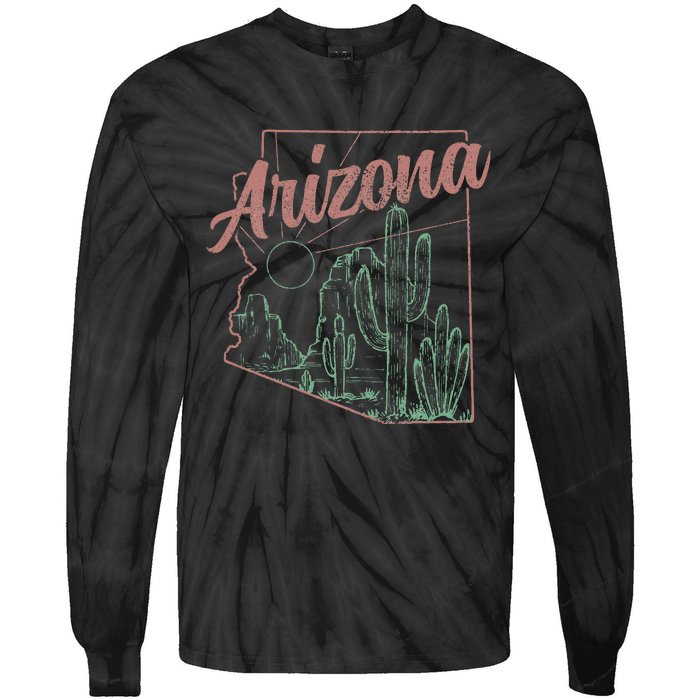 Arizona Az Pride State Map Cactus Desert Vintage Tie-Dye Long Sleeve Shirt