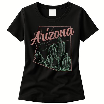 Arizona Az Pride State Map Cactus Desert Vintage Womens T-Shirt