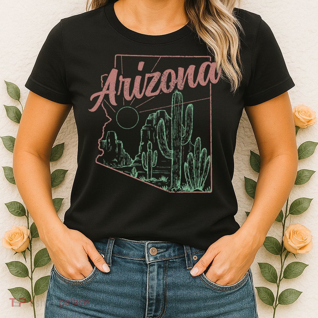 Arizona Az Pride State Map Cactus Desert Vintage Womens T-Shirt