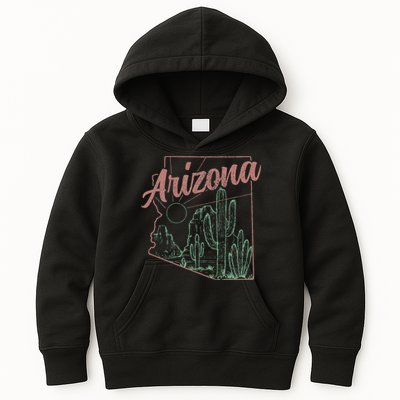 Arizona Az Pride State Map Cactus Desert Vintage Kids Hoodie