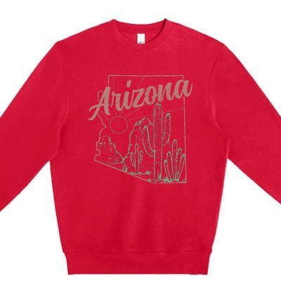 Arizona Az Pride State Map Cactus Desert Vintage Premium Crewneck Sweatshirt