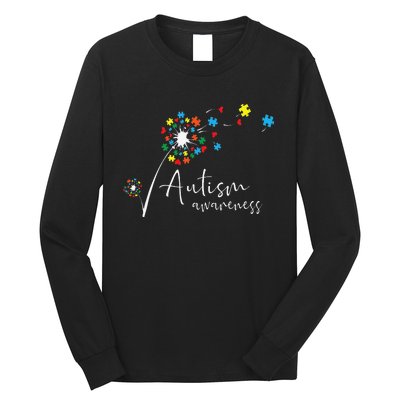 Autism Awareness Puzzle Piece Dandelion Flower Cute Gift Long Sleeve Shirt