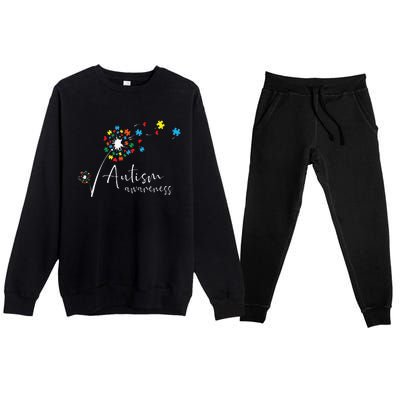 Autism Awareness Puzzle Piece Dandelion Flower Cute Gift Premium Crewneck Sweatsuit Set