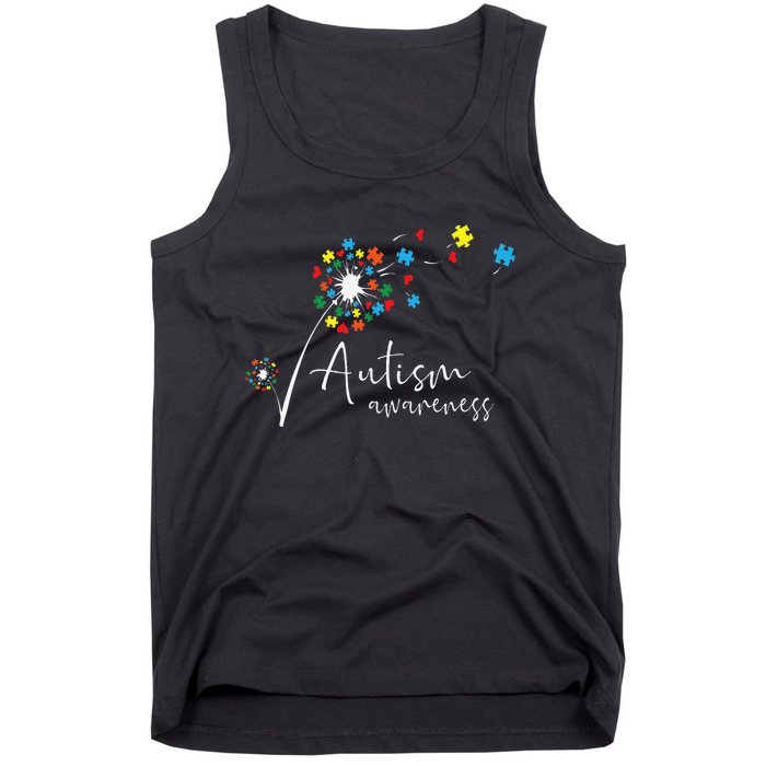 Autism Awareness Puzzle Piece Dandelion Flower Cute Gift Tank Top