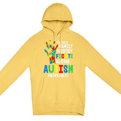 Autism Awareness Puzzle Hand No Fights Alone Family Gift Premium Pullover Hoodie